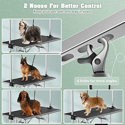 Lyromix 46'' Stainless Steel Pet Dog Grooming Table, Arm/Noose/Tray, Black