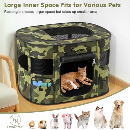 Pawaboo Portable Dog Playpen, 600D Oxford Pet Tent, Black Camouflage