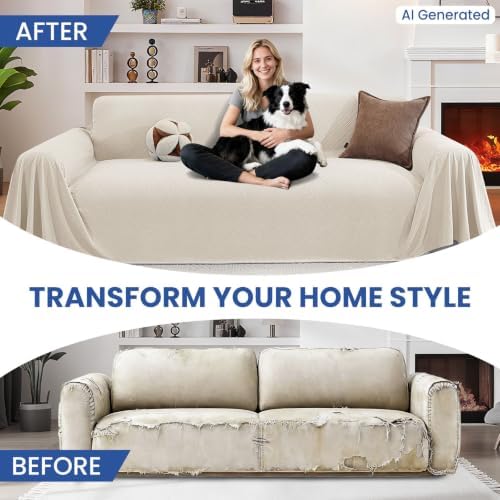 Couch Cover for Dogs, Loveseat 2 Cushion Sofa Cover, Off White