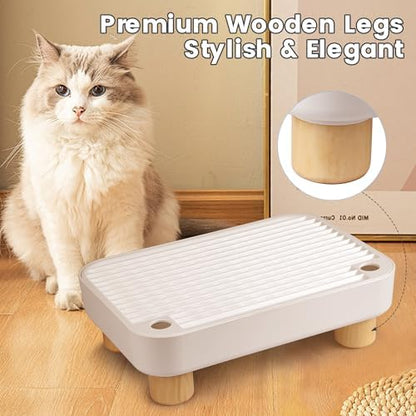 Litter Box Step, Litter Box Ramp/Catcher with Wooden Base, Anti-Tracking & Easy to Clean, Ideal for Small & Elderly Cats 11.8"x7.9"x3.6" (White)