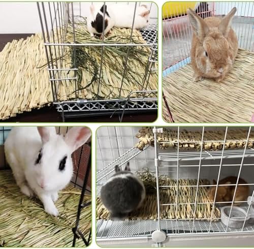 kathson 4 PCS Large Grass Mat for Rabbit, Natural Bunny Woven Hay Mat Straw Small Animal Bedding Nest for Guinea Pigs Hamster Chinchillas Puppy Biddy Sleeping Chewing Scratching