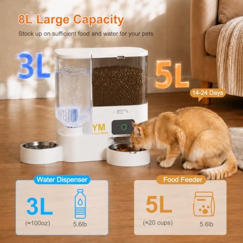 Automatic Cat Feeder and Water Dispenser, 8L WiFi Cat Dry Food Dispenser