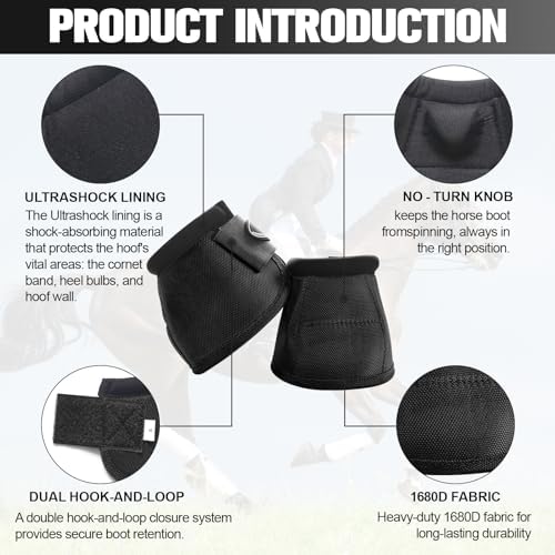 Horse Bell Boots for Outdoor Sports (Black, XL)