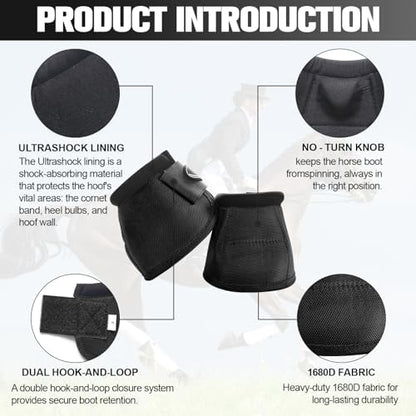 Horse Bell Boots for Outdoor Sports (Black, XL)