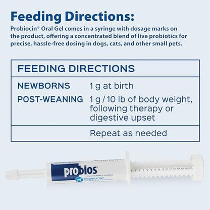 Probios Probiocin Oral Gel for Dogs & Cats, 15 g Tube, 2-Pack