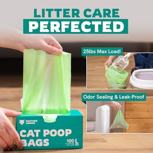 Panther Armor Cat Litter Bags for Poop, 200 Large Cat Poop Bags 16x12