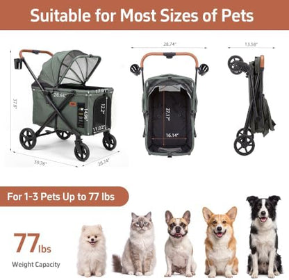 Medium Dog Stroller, Foldable Pet Wagon with Dual Entry