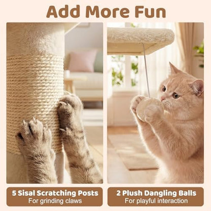 DORTALA 57" Tall Cat Tree, Multi-Level Cat Tower with 2 Large Condos, Sisal Scratching Posts, Top Perch, Hammock, Pet Play House Climbing Furniture for Indoor Adult Cats & Kittens (Beige)