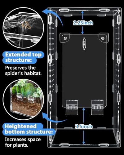 Jumping Spider Enclosure, Tarantula-Enclosure Large Acrylic Terrarium, Reptile Enclosure Jumping Spider Accessories with Magnet Front Opening Door, Terrarium Kit(Large 12x6x6 Inch, Assemble)