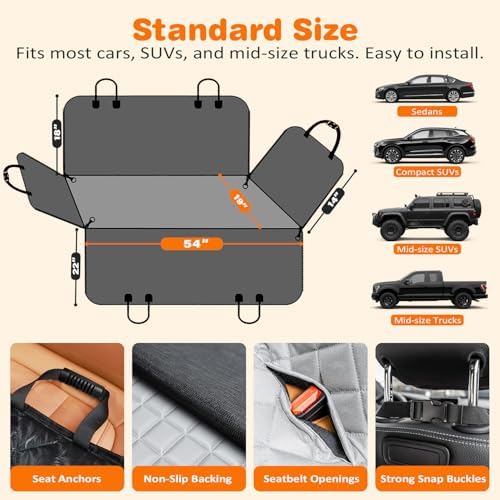 URPOWER Dog Car Seat Cover for Back Seat, Waterproof Hammock for Car & SUV