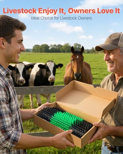 VEVOR Livestock Scratching Brush, 1PC Goat Scratcher Brush Post with 4 Screws, 16.9" x 7.5" Cow Scratcher for Back Itch Relief, Massage Grooming Scratch Tool for Horse Cattle Sheep Pig, Green & Black