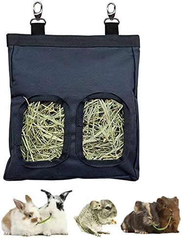 RIOUSSI Guinea Pig Hay Feeder, Hanging Rabbit Hay Feeder Bag. PureBlack