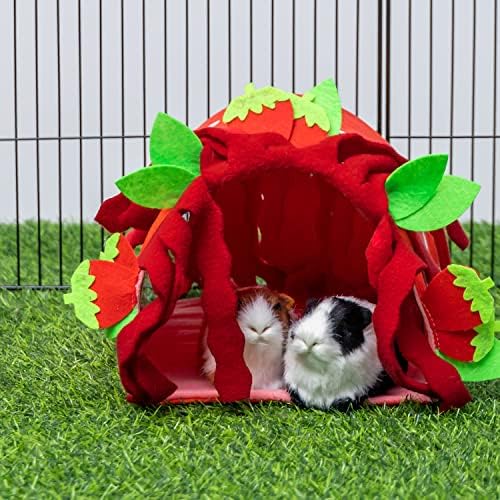 Guinea Pig Hideout, Soft Fleece Strawberry Pet Bed & Tunnel House
