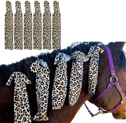 Horse Mane Bags for Horses, Set of 6 Handmade Lycra Mane Bags, Helps Reduce Tangles, Breakage & Rubbing, Washable Braided Mane Covers for Longer, Healthier Manes, Ranch Hand (Leopard)