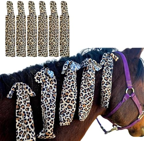Horse Mane Bags for Horses, Set of 6 Handmade Lycra Mane Bags, Helps Reduce Tangles, Breakage & Rubbing, Washable Braided Mane Covers for Longer, Healthier Manes, Ranch Hand (Leopard)