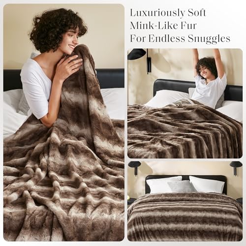 Madison Park Zuri Ultra Soft Faux Fur Twin Blanket Reversible, Brown