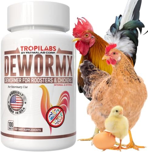 Farmalab Natural Dewormer Internal & External 100 Tabs Poultry - Vitamin for Poultry Rooster Hen Chicken Baby Chick, hens. Made in USA.