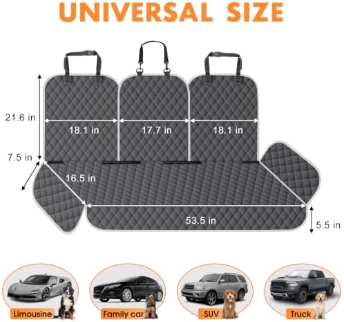 Dog Car Seat Cover for Back Seat, Fits Cars/SUVs/Trucks, M-Charcoal Grey