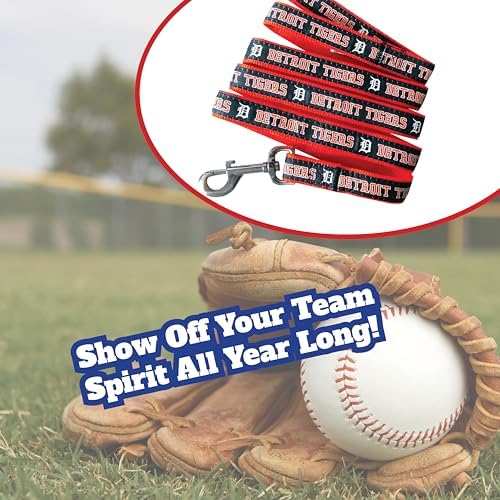 MLB PET Leash, Large, Detroit Tigers Dog Leash, Baseball Team Leash for Dogs & Cats. A Shiny & Colorful Dog & Cat Leash with Emboridered Team Name/Logo Licensed by The MLB