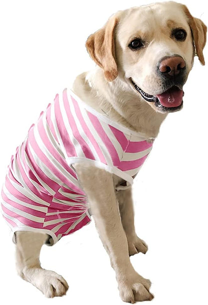 Dog’s Recovery Suit Post Surgery Shirt for Female Male Dog, E-Collar Alternative Wound Protective Clothes (Pink White stripe-5xl)