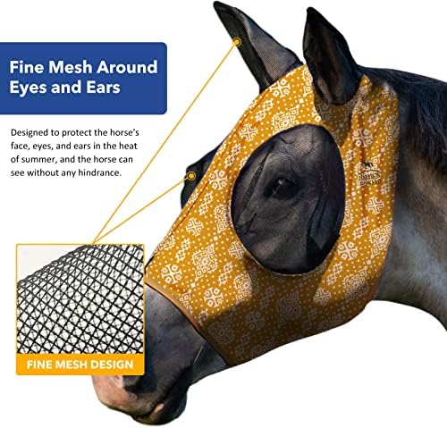 Harrison Howard Super Comfort Horse Fly Mask Elasticity Fly Mask with Ears UV Protection for Horse Floral Retro XL Extra-Full
