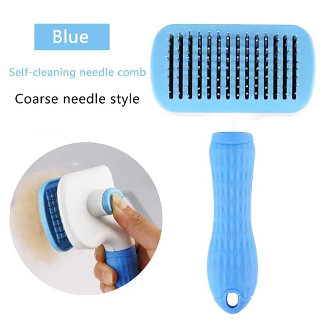 Self Cleaning Slicker Brush, Dog Cat Bunny Pet Grooming Shedding Brush，Deshedding Pet Supplies Accessories (Blue) (Blue)