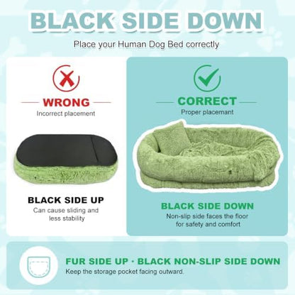 YAEM Human Dog Bed for Adult, 71"x45"x12" Calming Giant Pet Bed, GrassGreen