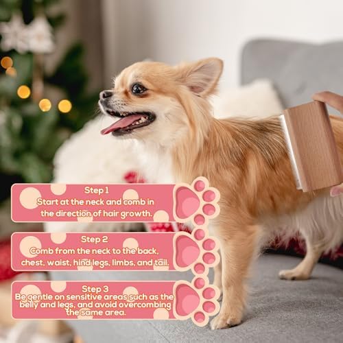 Wooden Pet Deshedding Brush, 4.3in/11cm Ergonomic Grooming Tool Gentle Haired Remover Comb for Shedding Short & Long Hair Grooming Supplies for Dog Cats Horses