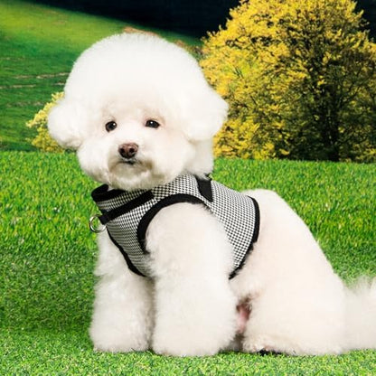 Puppia Amatus Dog Vest Harness B (Step-in) Fashionable Houndstooth Pattern Spring Summer Harness for Small and Medium Dogs, Black, Medium