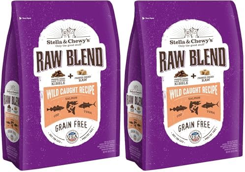Stella & Chewy's Raw Blend Premium Kibble Cat Food – Grain Free, Protein Rich Meals – Wild-Caught Fish Recipe – 5 lb. Bag (Pack of 2)