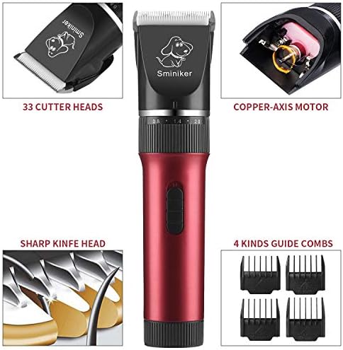 Sminiker Low Noise Horses Clippers Rechargeable Cordless Pet Clippers Grooming Kit with Storage Bag 5 Speed Professional Animal Clippers Pet Grooming Kit