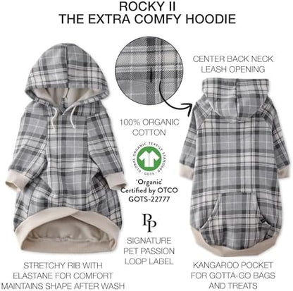 Pet Passion Rocky II Dog Hoodie, Gray Chesterfield Plaid, XX-Large