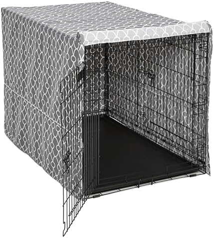 MidWest Homes for Pets XL Dog Crate Cover with Teflon Fabric Protector, Poly-Cotton Privacy Kennel Cover Fits Most 48-inch Crates, Gray Designer Print, Washable, Reduces Barking
