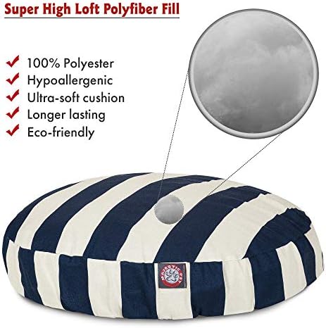 Navy Blue Vertical Stripe Small Round Indoor Outdoor Pet Dog Bed With Removable Washable Cover By Majestic Pet Products