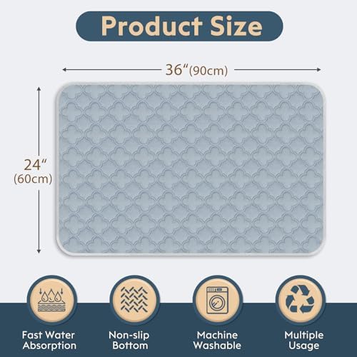 FunFurry Washable Pee Pads for Dogs - 2 Pack Reusable Waterproof Puppy Training Pads, Super Absorbent with Dog Paw Shape Non-Slip Backing (Light Grey, 24" X 36" - 2 Pack)