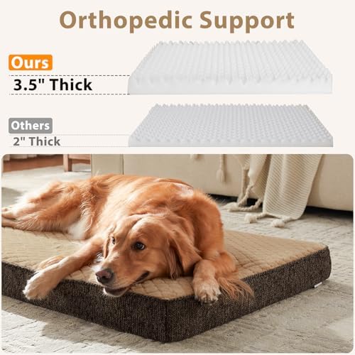 JOEJOY Orthopedic Dog Bed for Extra Large Dogs, Washable Dog Crate Bed Large Sized with Removable Cover, Egg Memory Foam Big Pet Beds, Brown, 47"x29"