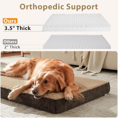 JOEJOY Orthopedic Dog Bed for Extra Large Dogs, Washable Dog Crate Bed Large Sized with Removable Cover, Egg Memory Foam Big Pet Beds, Brown, 47"x29"
