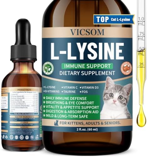 VICSOM L-Lysine for Cats, Cat Lysine Supplement Drops, Chicken, 2 Fl Oz