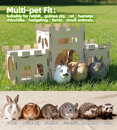 HIIMALEX Large Bunny Castle Sturdy House for Rabbits Ferrets Guinea Pigs