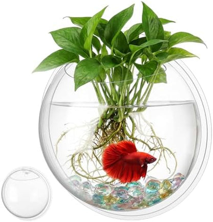 iplusmile Wall Mounted Fish Bowl - 9 Inch Round Acrylic Betta Fish Tank, Hanging Bubble Vase for Plant Propagation & Home Office Wall Decorations