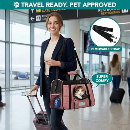 PetAmi Airline Approved Pet Carrier Cat Small Dogs, Large Heather White Red