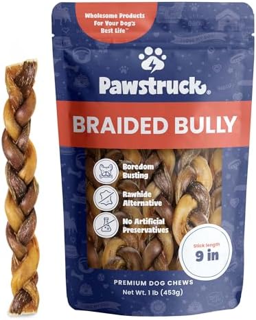 Pawstruck 100% Natural 9" Braided Bully Sticks for Dogs 1 lb Bag - Long Lasting Rawhide Free Single Ingredient Beef Pizzle Dog Chew Treats for Aggressive Chewers and Dental Health