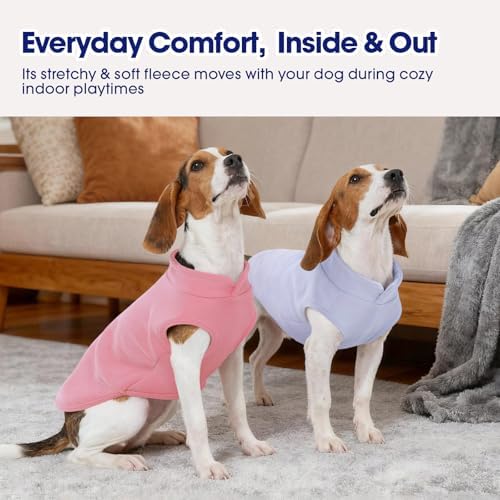 FUAMEY Dog Fleece Vest for Medium Dogs,Warm Stretchy Dog Sweatshirts Pullover with Leash Hole Dogs Sweater Soft Pet Turtleneck Cozy Pet Vest Lightweight Sleeveless Pink M