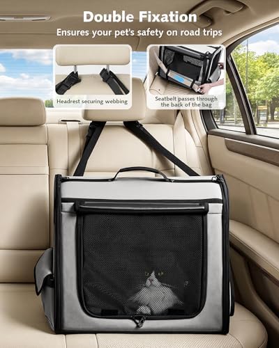 Dog Car Carrier Light Weight 19.7×16.9×14.8in, Foldable Dog Carrier, Gray