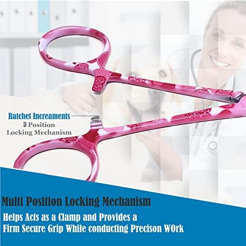 Dog Pet Ear/Nose Hair Puller Grooming Hemostat Locking Forceps Curved Pliers, 5.5" (14cm) Full Serrated Clamps Stainless Steel (Valentine)