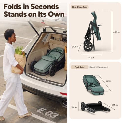 Mompush Wiz 2-in-1 Bassinet Stroller with Car Seat Adapter, Reversible Seat