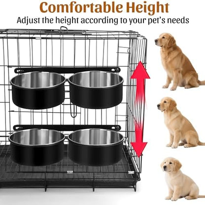 Dog Crate Water Bowls No Spill, 40oz Stainless Steel Dog Food and Water Bowl Set for Large/Medium/Small Pets, Detachable Hanging Pets Bowls for Cage, Kennel, Crate(Black)