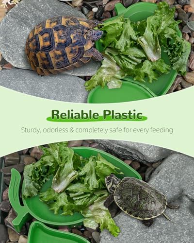 Pawfly 4 Pcs Reptile Water Bowl, Tortoise Water Dish, Food & Water Feeder, Cute Leaf & Mango Feeding Dish, Tortoise Habitat Accessories for Turtle, Gecko, Bearded Dragon & Lizard, 2 Styles