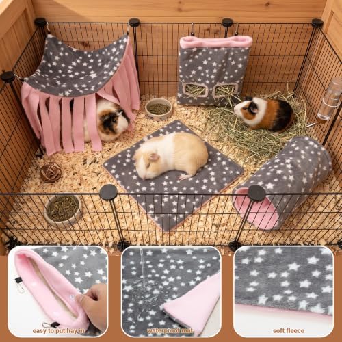 Guinea Pig Hideout, 4 Pack Tunnel & Mat & Corner Hide & Hay Bag