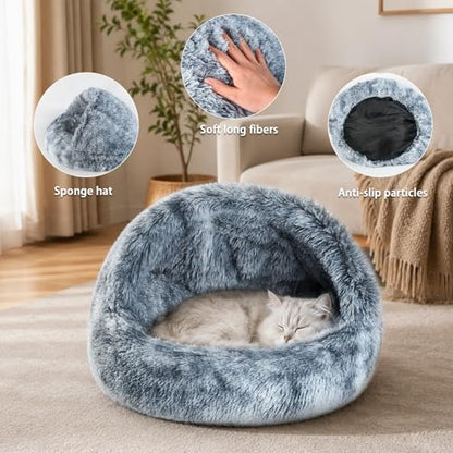 Large Cat Cave Bed for Indoor Cats & Small Dogs, Covered Pet Bed House, Semi-Enclosed Cat Bed with Non-Slip Bottom, Cozy Calming Pet Cave, Machine Washable Dog and Cat Bed, 25.5 Inch (25.5")